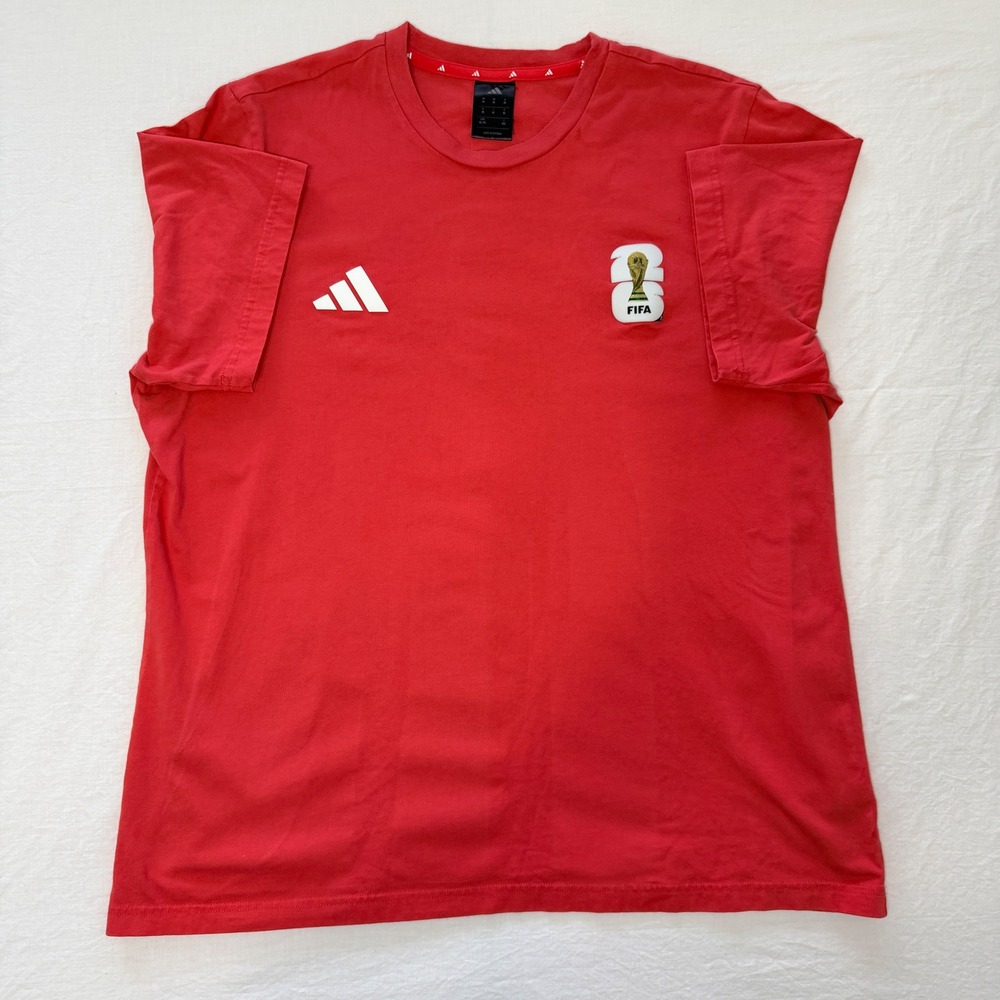 Adidas FIFA World Cup 2026 T-Shirt Men's XL Red Soccer Trophy Logo Football Tee